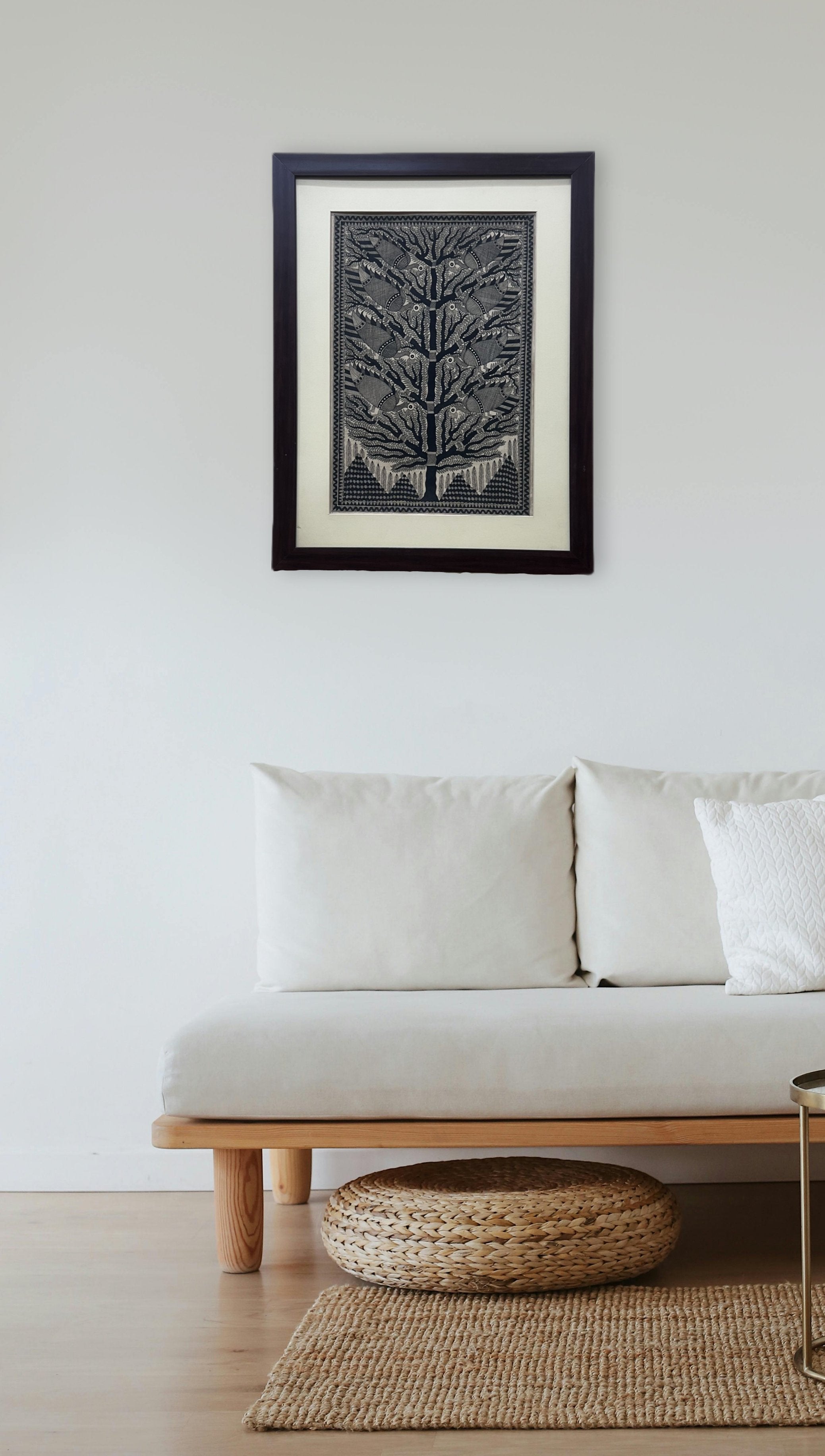 Hand-Painted Madhubani Tree of Life with Peacocks – A Celebration of Intricate Artistry